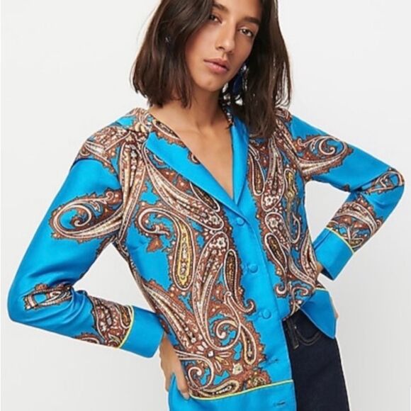 J.Crew Drapey Button-Up Shirt in Blue Paisley Print | Large - Picture 2 of 8
